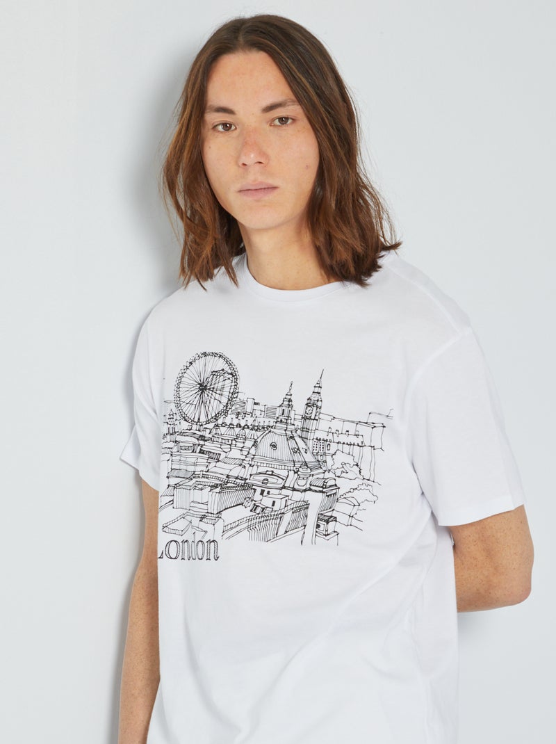 T-shirt imprimé en jersey 'Londres' blanc - Kiabi