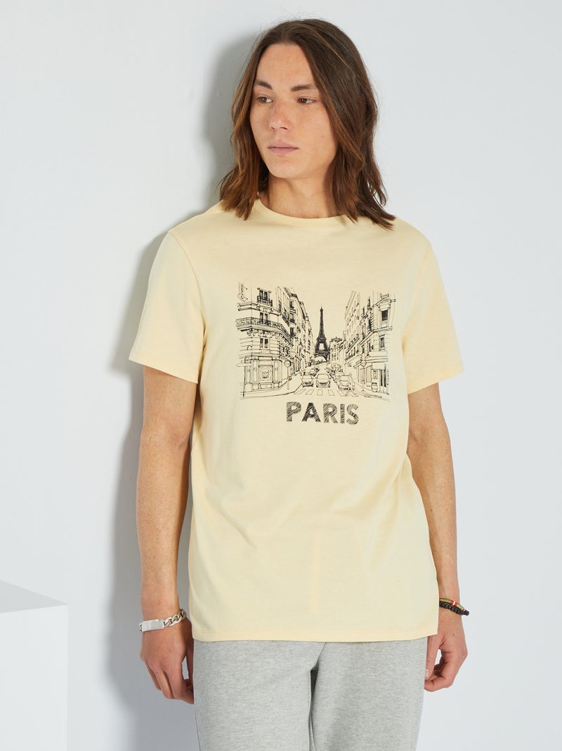 T-shirt imprimé en jersey 'Paris' beige - Kiabi