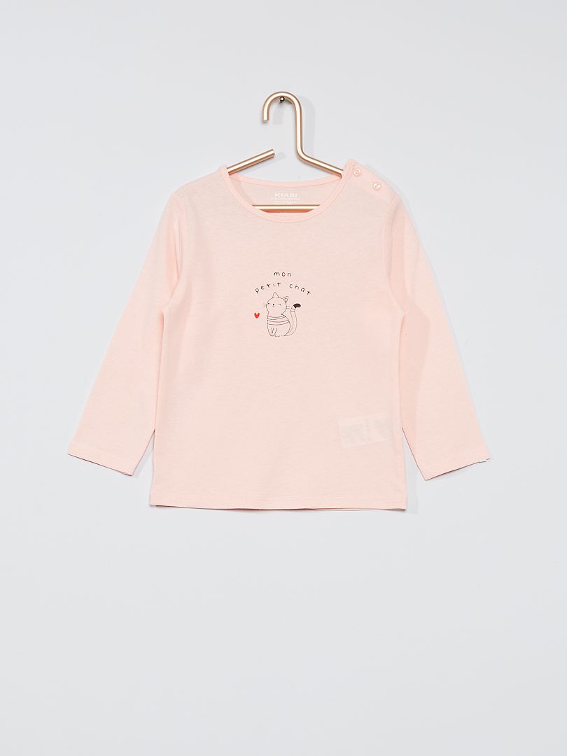 T-shirt imprimé en maille jersey rose chat - Kiabi