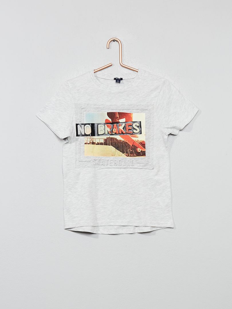 T-shirt imprimé en relief gris chiné - Kiabi