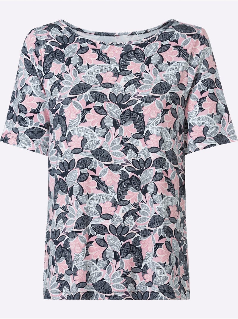T-shirt Imprimé Encolure En U - Taille Standard - Witt Rose - Kiabi