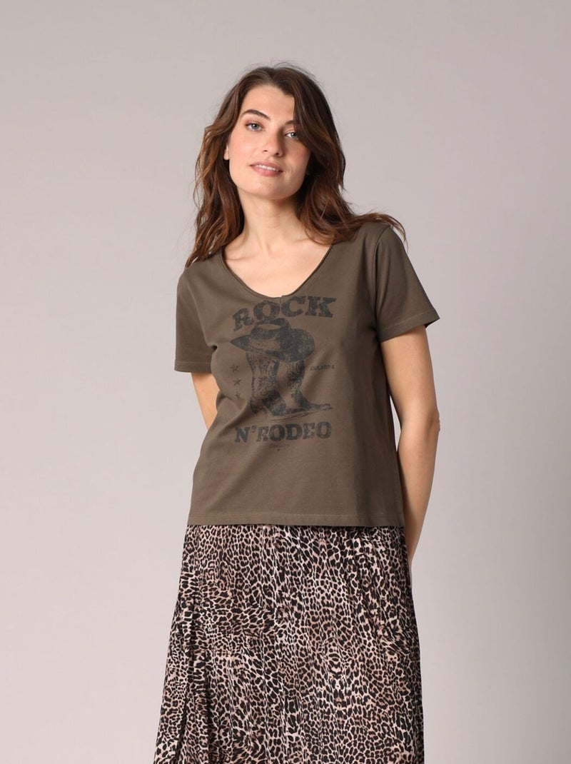 T-shirt imprimé esprit western
 'Deeluxe' Vert bouteille - Kiabi