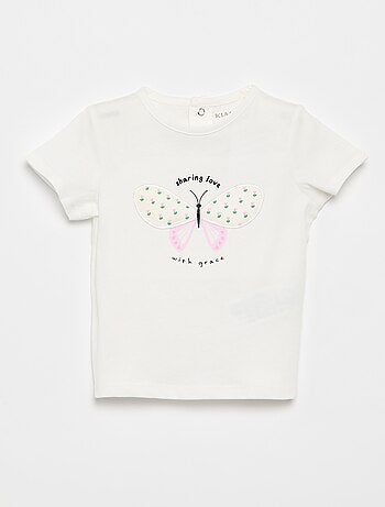 T-shirt imprimé et brodé à manches courtes