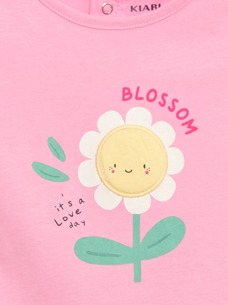 T-shirt imprimé et brodé à manches courtes Rose - Kiabi