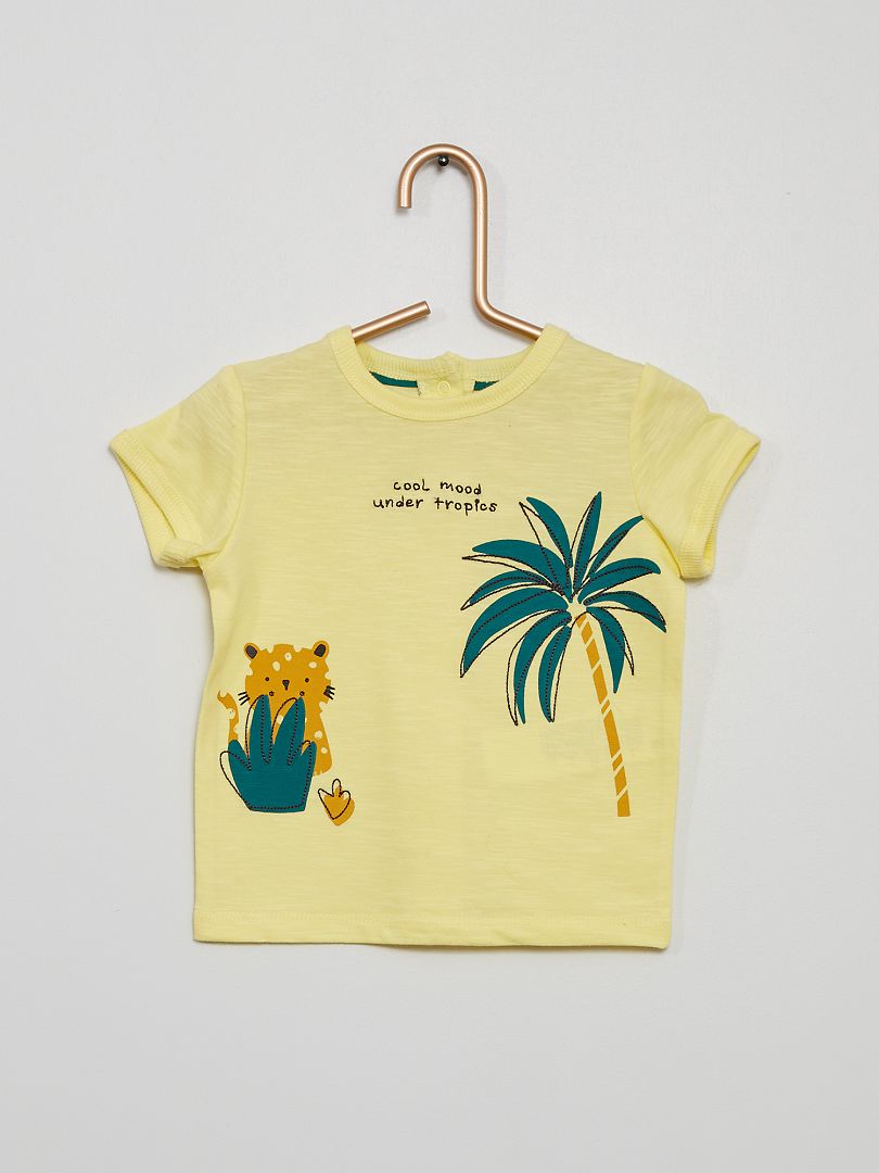 T-shirt imprimé et brodé jaune - Kiabi