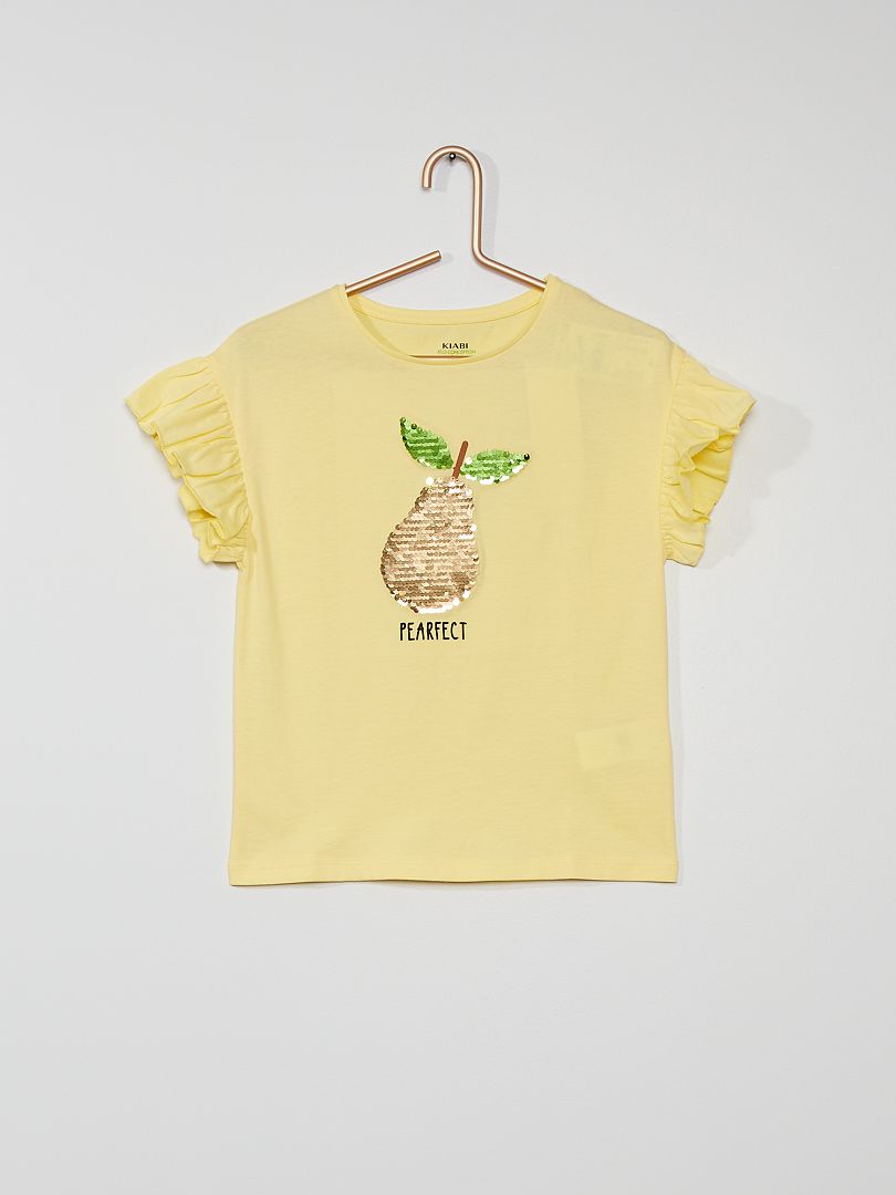 T-shirt imprimé et sequins réversibles jaune - Kiabi