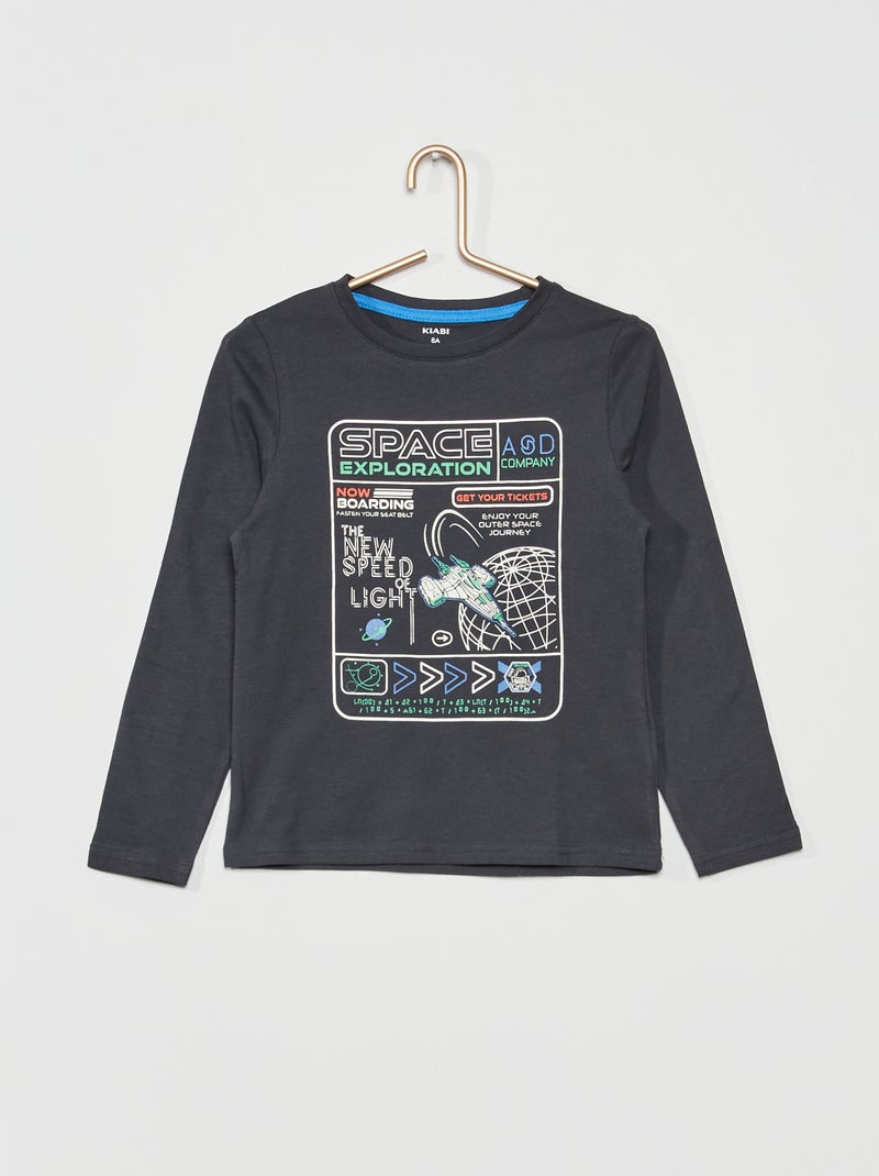 T-shirt imprimé 'Exploration spatiale' Noir - Kiabi