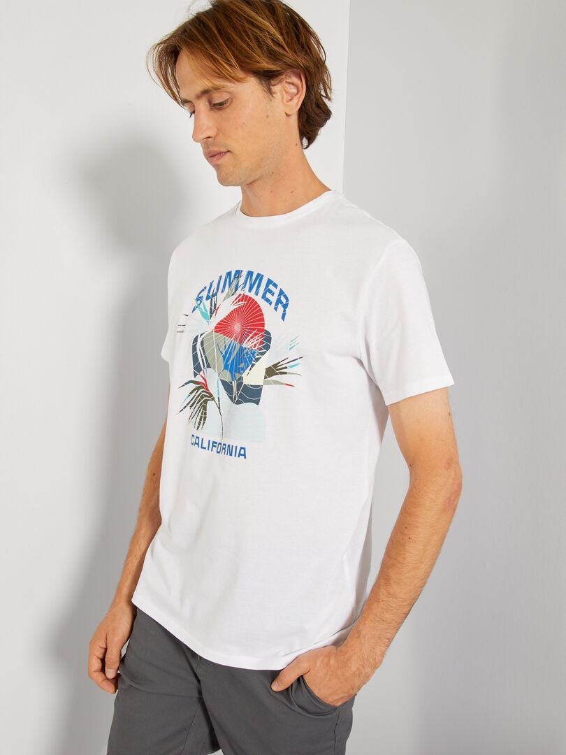 T-shirt imprimé fantaisie à col rond Blanc 'summer' - Kiabi