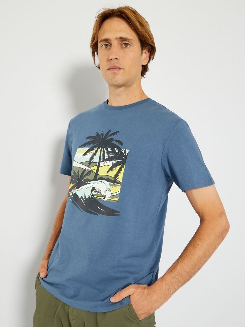 T-shirt imprimé fantaisie à col rond Bleu - Kiabi
