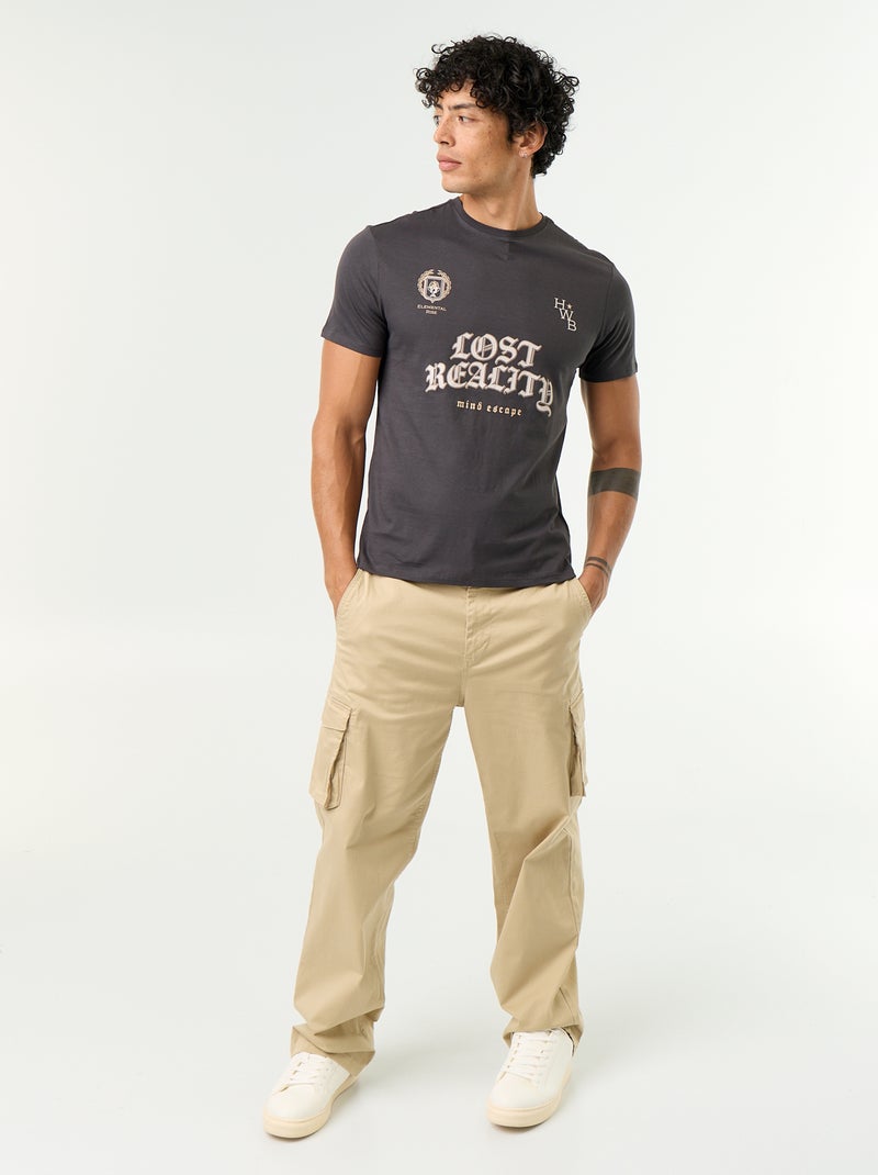 T-shirt imprimé fantaisie à manches courtes Gris - Kiabi