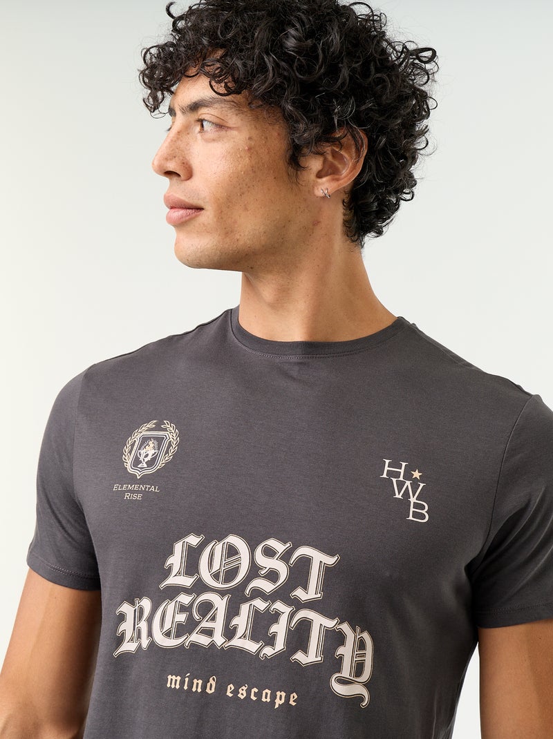 T-shirt imprimé fantaisie à manches courtes Gris - Kiabi