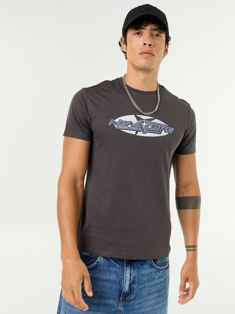 T-shirt imprimé fantaisie à manches courtes Gris - Kiabi