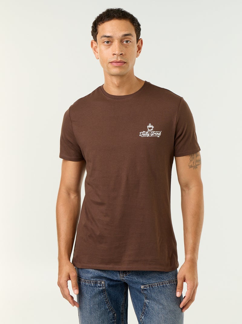 T-shirt imprimé fantaisie à manches courtes Marron - Kiabi