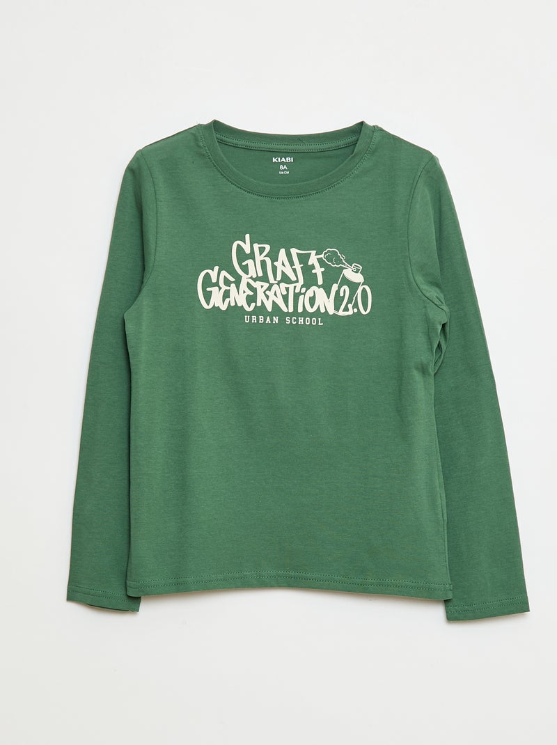 T-shirt imprimé fantaisie à manches longues Vert - Kiabi