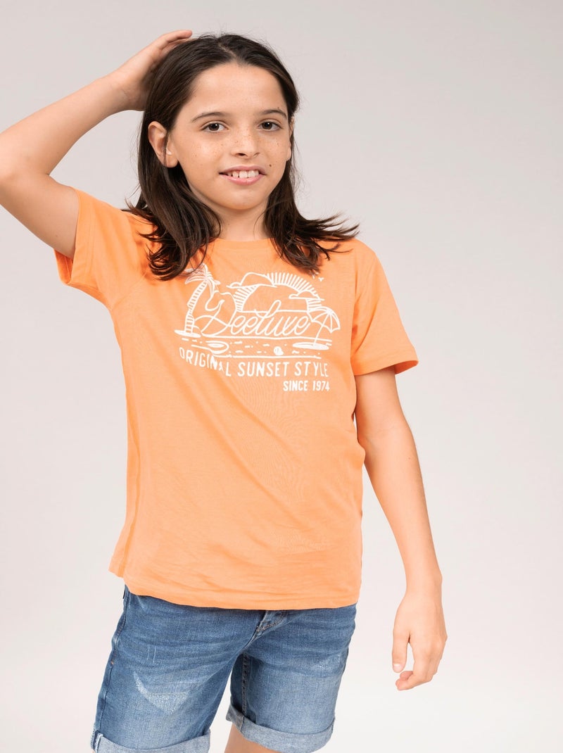 T-shirt imprimé fantaisie 'Deeluxe' Abricot - Kiabi