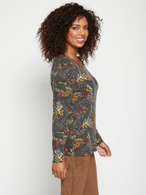 T-shirt imprimé fantaisie encolure ronde - Kiabi