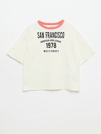 T-shirt imprimé fantaisie manches courtes avec biais contrastants