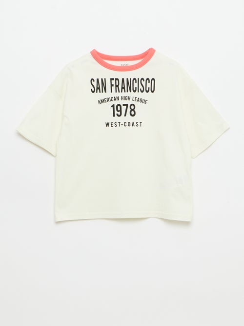 T-shirt imprimé fantaisie manches courtes avec biais contrastants - Kiabi