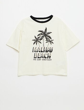 T-shirt imprimé fantaisie manches courtes avec biais contrastants