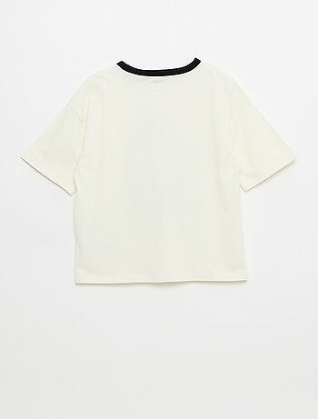 T-shirt imprimé fantaisie manches courtes avec biais contrastants