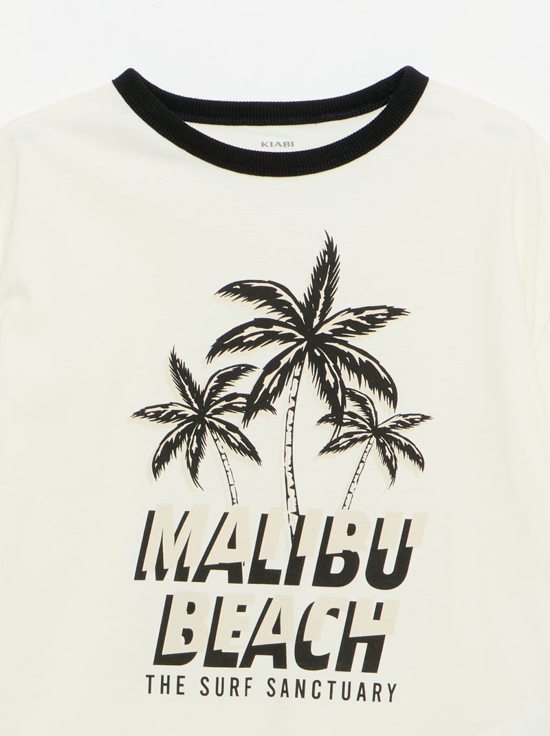 T-shirt imprimé fantaisie manches courtes avec biais contrastants Blanc - Kiabi