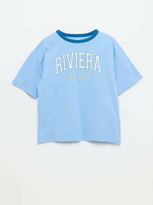 T-shirt imprimé fantaisie manches courtes avec biais contrastants - Kiabi