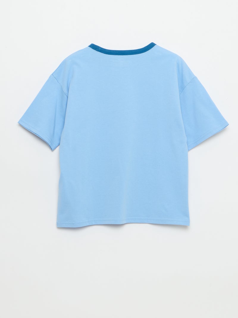 T-shirt imprimé fantaisie manches courtes avec biais contrastants Bleu - Kiabi