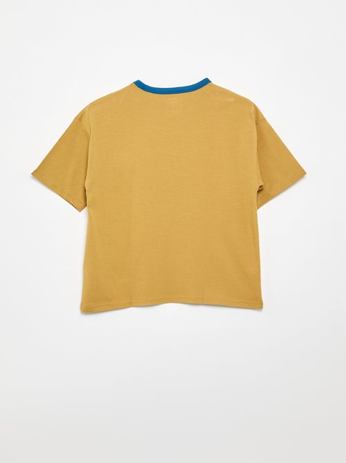 T-shirt imprimé fantaisie manches courtes avec biais contrastants - Kiabi