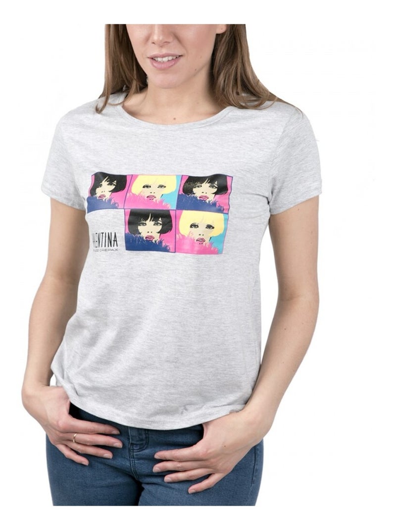 T-shirt imprimé femme Valentina Gris clair - Kiabi
