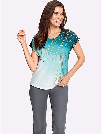 T shirt imprimé feuille encolure ronde et manches courtes - Taille standard - Witt