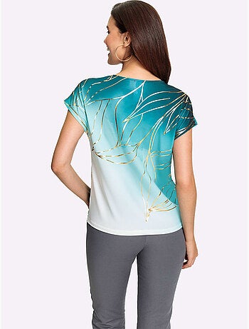 T shirt imprimé feuille encolure ronde et manches courtes - Taille standard - Witt
