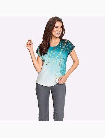 T shirt imprimé feuille encolure ronde et manches courtes - Taille standard - Witt