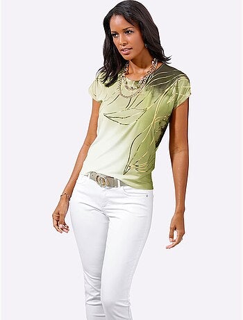 T shirt imprimé feuille encolure ronde et manches courtes - taille standard - witt