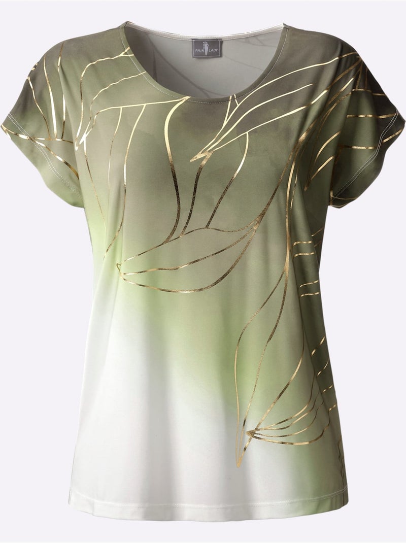 T shirt imprimé feuille encolure ronde et manches courtes - taille standard - witt Noir Vert - Kiabi