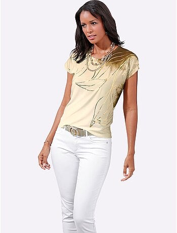 T shirt imprimé feuille encolure ronde et manches courtes - taille standard - witt