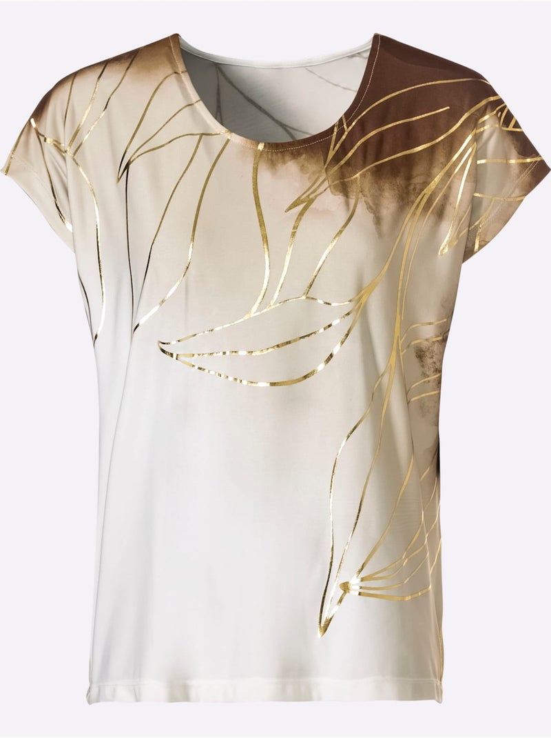 T shirt imprimé feuille encolure ronde et manches courtes - taille standard - witt Sable - Kiabi