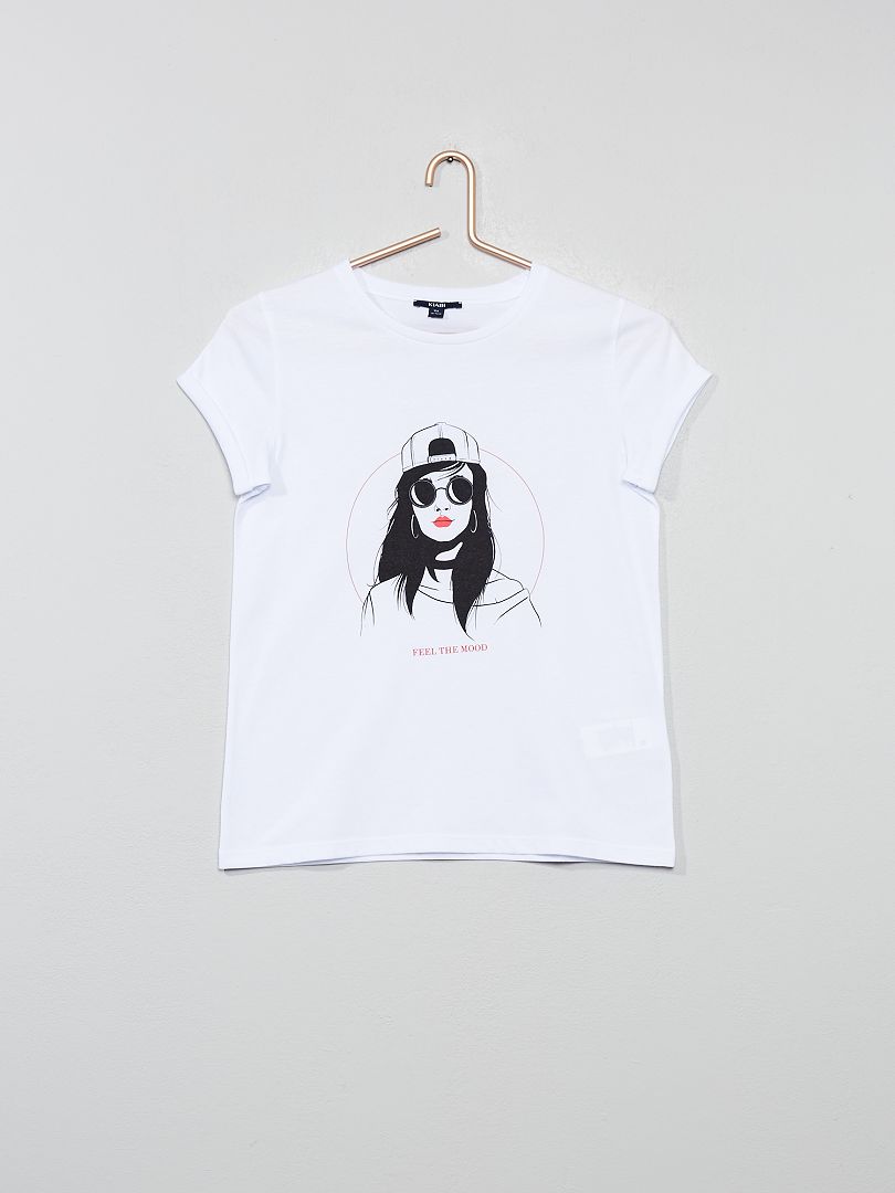 T-shirt imprimé 'fille' blanc fille - Kiabi