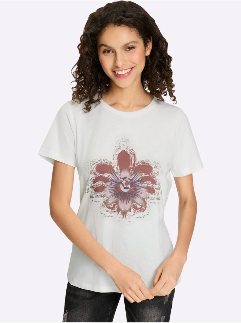 T-shirt Imprimé Floral - Taille Standard - Helline Ecru - Kiabi