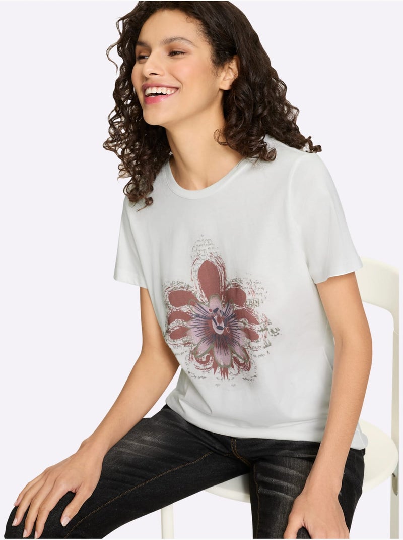 T-shirt Imprimé Floral - Taille Standard - Helline Ecru - Kiabi