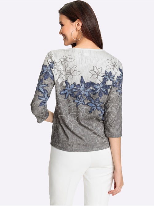 T shirt imprimé floral col V et manches 3/4 entretien facile - Taille standard - Witt - Kiabi