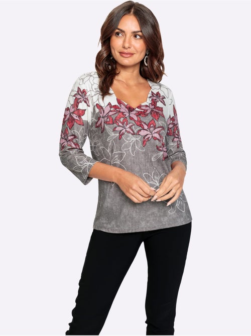 T shirt imprimé floral col v et manches 3/4 entretien facile - taille standard - witt - Kiabi T shirt imprimé floral col v et manches 3/4 entretien facile - taille standard - witt - Kiabi