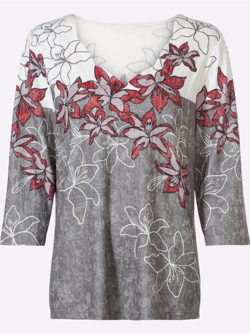 T shirt imprimé floral col v et manches 3/4 entretien facile - taille standard - witt - Kiabi T shirt imprimé floral col v et manches 3/4 entretien facile - taille standard - witt - Kiabi