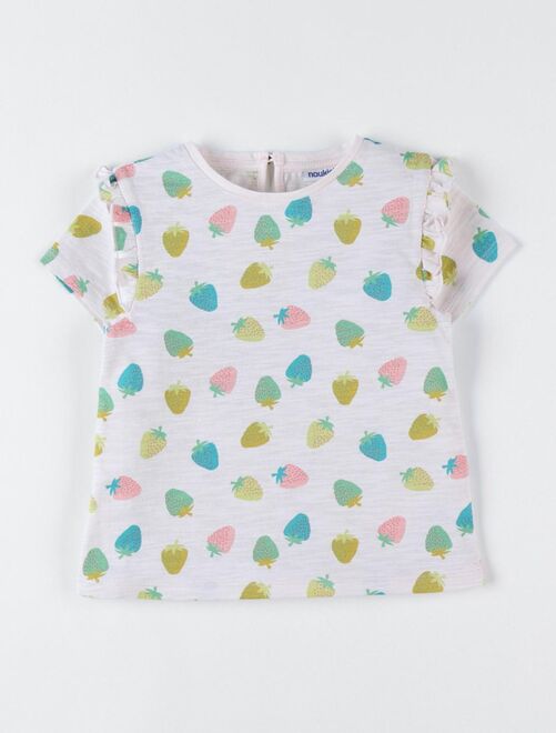 T-shirt imprimé fraise à courtes manches, multicolore - Kiabi