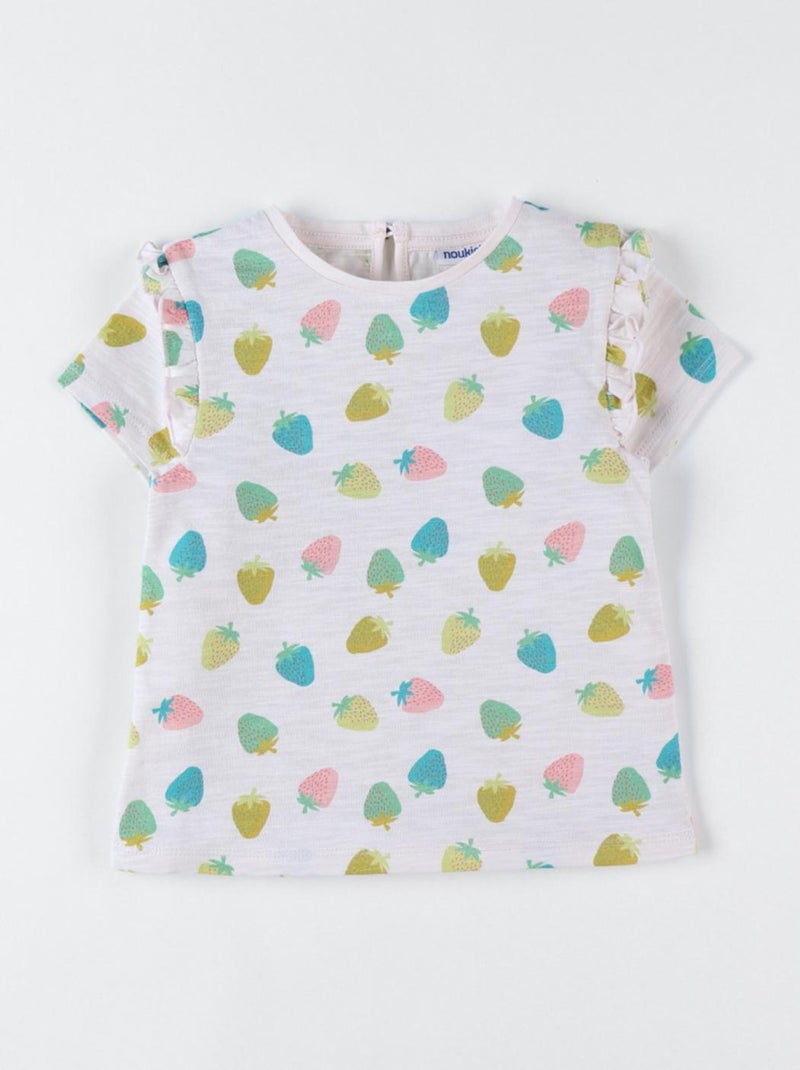 T-shirt imprimé fraise à courtes manches, multicolore Noukie's Beige - Kiabi