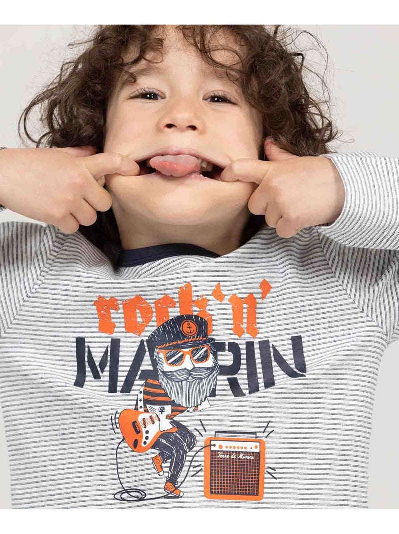 T-shirt imprimé Garçon à rayures - Terre de Marins Blanc - Kiabi