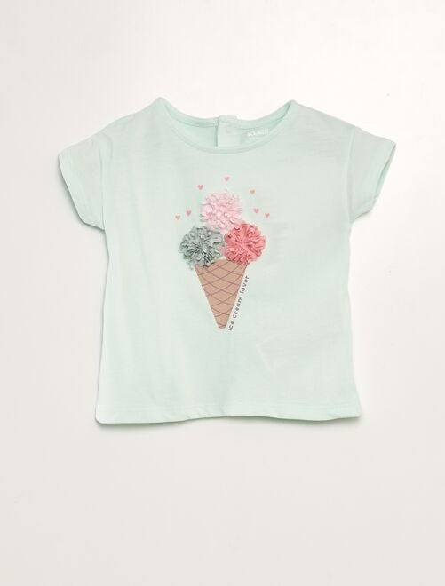 T-shirt imprimé 'glace' + animation en relief en crépon - Kiabi