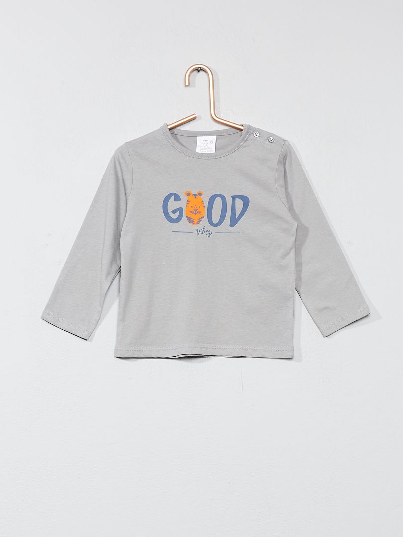 T-shirt imprimé 'good vibes' gris/tigre - Kiabi