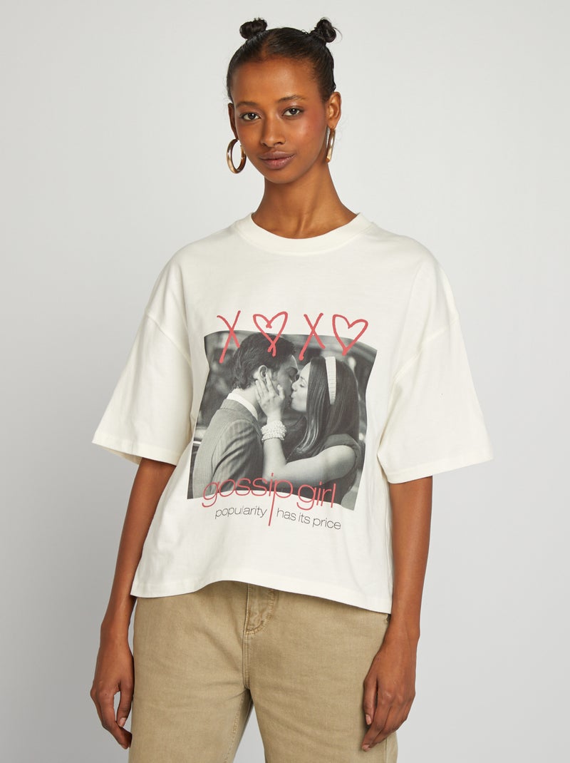 T-shirt imprimé 'Gossip Girl' manches courtes blanc - Kiabi