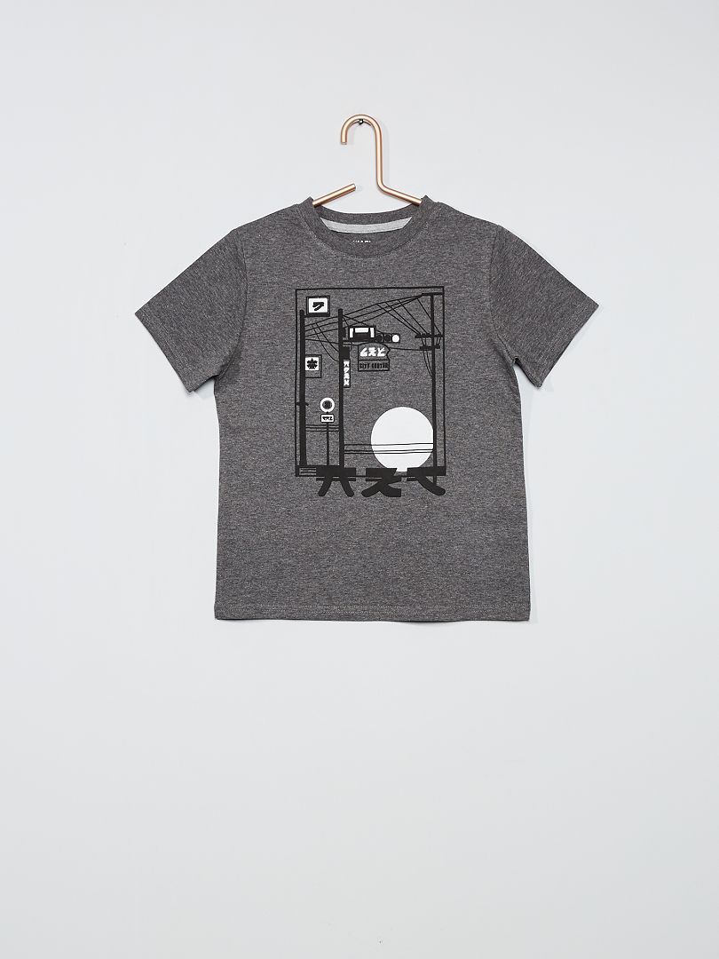 T-shirt imprimé gris chiné/japon - Kiabi