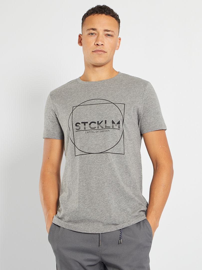 T-shirt imprimé gris chiné/stockholm - Kiabi